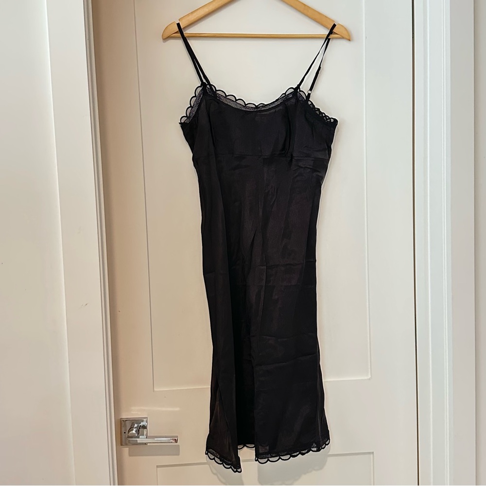 Frances Valentine Black Scallop Silk Slip Dress